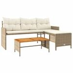 vidaXL Gartensofa in L-Form mit Tisch und Kissen Beige Poly Rattan 365583