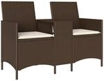 vidaXL Gartensofa 2-Sitzer mit Tisch und Kissen Braun Poly Rattan 4003885