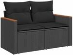 vidaXL Gartensofa mit Kissen 2-Sitzer Schwarz Poly Rattan 365993