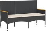 vidaXL Gartenbank 3-Sitzer mit Kissen Schwarz Poly Rattan