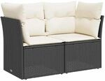 vidaXL Gartensofa mit Kissen 2-Sitzer Schwarz Poly Rattan 366013