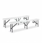 Relaxdays Bierbank Kunststoff Metall Wei&szlig; Klappbar Tragbar 2er Set 42,5 cm x 181 cm