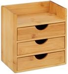 Relaxdays Schreibtischorganizer Bambus Natur mit 3 Schubladen 21 cm x 20 cm x 13 cm