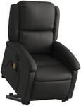 vidaXL Massagesessel mit Aufstehhilfe Schwarz Echtleder