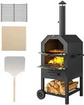 Outsunny Pizzaofen 2-In-1 mit Rollen Grillofen mit Schutzh&uuml;lle Stahl Schwarz