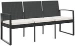 vidaXL Gartenbank 3-Sitzer mit Kissen Schwarz PP-Rattan