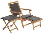 Costway Rattan Sonnenliege mit Fu&szlig;st&uuml;tze & Beistelltisch Klappbar