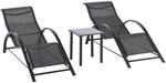 Outsunny Gartenliege mit Tisch und 2 Sonnenliegen Metall Schwarz