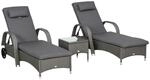 Outsunny Liege Metall PE Polyrattan Grau Dunkelgrau L200 x B73 x H 30&ndash;103 cm
