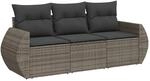 vidaXL 3-tlg Garten-Sofagarnitur mit Kissen Grau Poly Rattan Modell 1