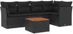vidaXL 6-tlg Garten-Sofagarnitur mit Kissen Schwarz Poly Rattan Modell 63