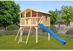 Karibu Stelzenhaus Benjamin Naturbelassen mit Leiter, Netzrampe & Rutsche Blau