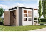 Karibu Gartenhaus m. Schrank und Anbaudach Terragrau 209 x 241 x 199,6 cm