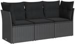 vidaXL 3-tlg Garten-Sofagarnitur mit Kissen Schwarz Poly Rattan Modell 6