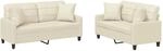 vidaXL 2-Tlg Sofagarnitur mit Kissen Creme Kunstleder 3201369