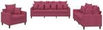 vidaXL 3-Tlg Sofagarnitur mit Kissen Weinrot Samt 3201684