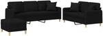 vidaXL 3-Tlg Sofagarnitur mit Kissen Schwarz Stoff 3202146
