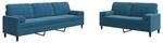 vidaXL 2-Tlg Sofagarnitur mit Kissen und Nackenrollen Blau Samt 3278500