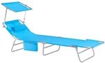 SoBuy Gartenliege mit Kopfkissen und Sonnendach aus Metall Klappbar Blau OGS48-B