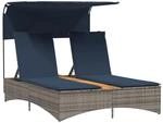 vidaXL Doppel-Sonnenliege mit Dach und Kissen Grau Poly Rattan 365624