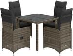 vidaXL 5-tlg Garten-Bistro-Set mit Kissen Grau Poly Rattan Modell 14