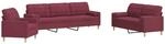 vidaXL 3-Tlg Sofagarnitur mit Dekokissen Weinrot Stoff 3278309