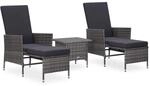 vidaXL 3-tlg Garten-Lounge-Set mit Kissen Poly Rattan Grau Modell 5