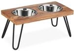 Relaxdays Napfst&auml;nder Akazienholz Edelstahl Natur Antirutsch 23 cm x 49,5 cm x 25 cm