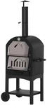 Outsunny Pizzaofen 2-In-1 mit Rollen Kohlenstoffstahl Schwarz