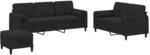 vidaXL 3-Tlg Sofagarnitur mit Kissen Schwarz Samt 3202049