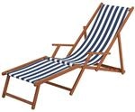 Erst-Holz Holz-Liegestuhl Sonnenliege Strandliege mit Stofffarbe Blau/Wei&szlig;...