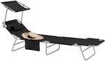SoBuy Gartenliege mit Kopfkissen und Sonnendach aus Metall Klappbar Schwarz OGS48-SCH