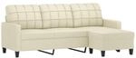 vidaXL 3-Sitzer-Sofa mit Hocker Creme 180 cm Kunstleder 3201015