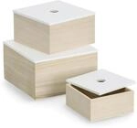 Zeller Aufbewahrungsboxen-Set Holz 24 cm x 24 cm x 14 cm 3-teilig Wei&szlig;-Natur