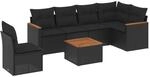 vidaXL 7-Tlg Garten-Sofagarnitur mit Kissen Schwarz Poly Rattan 3258422