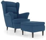 vidaXL Ohrensessel mit Hocker Blau Samt