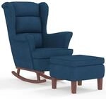vidaXL Schaukelsessel und Hocker mit Holzbeinen Blau Samt