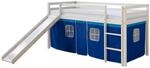 Homestyle4u Hochbett 90x200 Wei&szlig; Vorhang Blau 1544