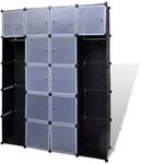 vidaXL Modularer Schrank mit 14 F&auml;chern Schwarz Wei&szlig; 37x146x180,5cm