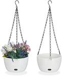 Relaxdays 2er Set Blumenampeln Kunststoff Stahl Wei&szlig; Schwarz mit Wasserspeicher 56