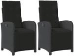 vidaXL Gartensessel mit Fu&szlig;teil 2 Stk Verstellbar Schwarz Poly Rattan 365193