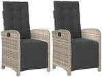 vidaXL Gartensessel mit Fu&szlig;teil 2Stk Verstellbar Hellgrau Poly Rattan 365198