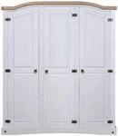 vidaXL Kleiderschrank Mexiko-Stil Kiefernholz 3 T&uuml;ren Wei&szlig;