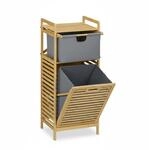 Relaxdays W&auml;schekorbregal Bambus Natur Grau Kippbar mit Stoffschublade 95 cm x 40 cm