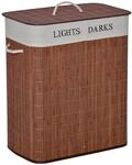 HOMCOM 100L W&auml;schekorb mit 3 Griffe Bambus Metall Braun Wei&szlig; 52 x 32 x 63 cm