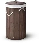Juskys Bambus W&auml;schekorb Curly Round Braun mit W&auml;schesack und Tragegriffen