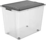 Rotho Stapelbox Compact A3 mit Rollen 70, Transparent/Grau