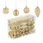 Relaxdays Weihnachtskugeln 72er Set Polystyrol Champagner mit B&auml;ndchen 24 x 38 x 12