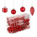 Relaxdays Weihnachtskugeln 72er Set Polystyrol Rot mit B&auml;ndchen 24 x 38 x 12 cm 780