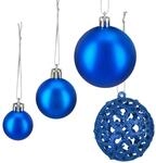 Relaxdays Weihnachtskugeln im 50er Set Polystyrol Blau Gl&auml;nzend Matt Glitzernd